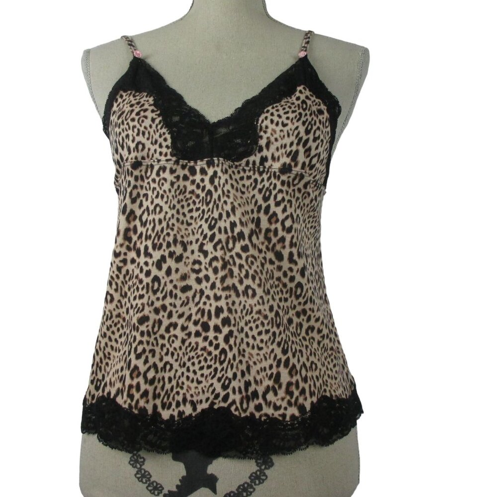 Victoria's Secret Lac Cami Camisole Tank Large Animal Print Cotton Coquette NEW